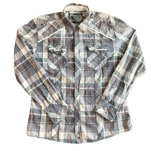 Buckle Black Label Mens Athletic Fit Plaid Western Snap Shirt Gray BB031NM